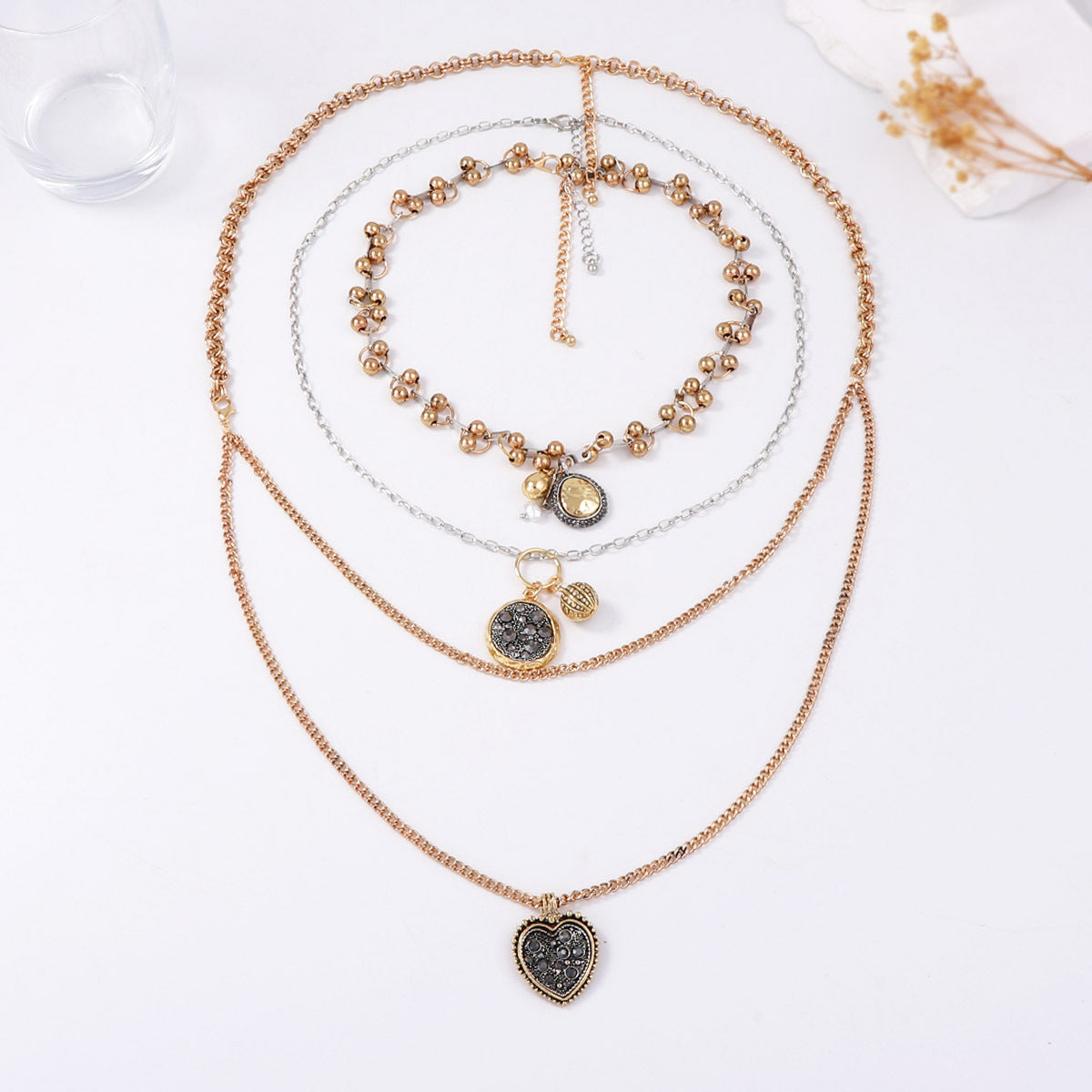Necklace Layered Heart Geometric Pendant Luxe
