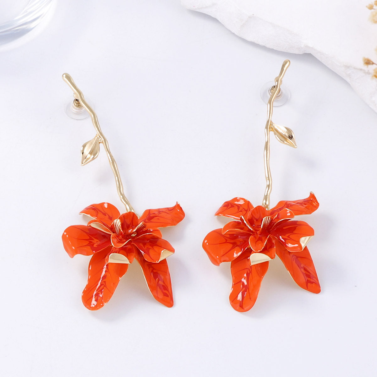 Earrings Metal Floral Statement Drop Vacation Style