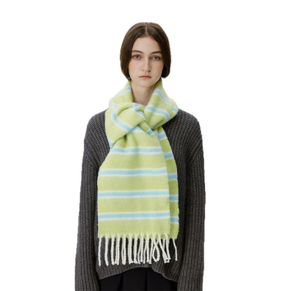 Designer Korean Style Wool Blend Multi-Color Striped Scarf for Women