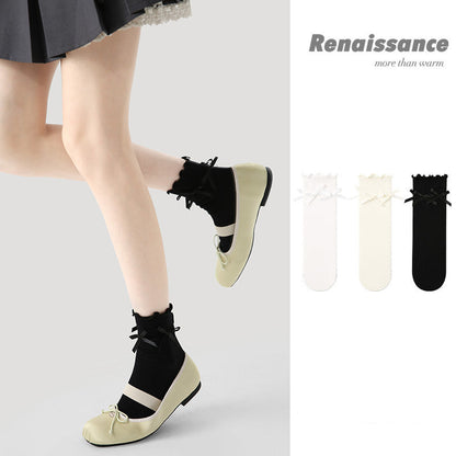 Breathable Mesh Mid Calf Bow Nylon Socks