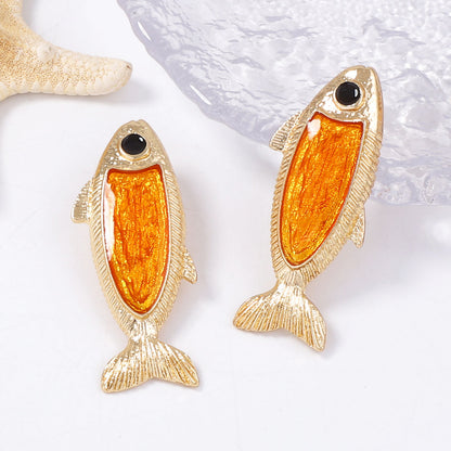 Stud Earrings Koi Fish Alloy Vintage Chic Everyday