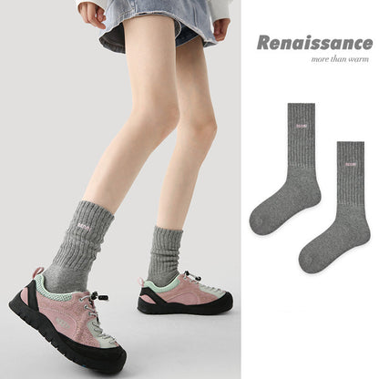 Mid Calf Embroidered Letter Cotton Socks Absorbent