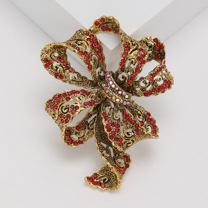Vintage Rhinestone Bow Brooch Elegant Fashion Accessory