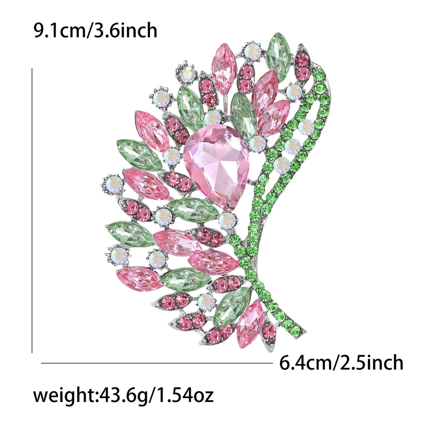 Fresh Green Floral Crystal Glass Brooch Elegant Clothing Accessory