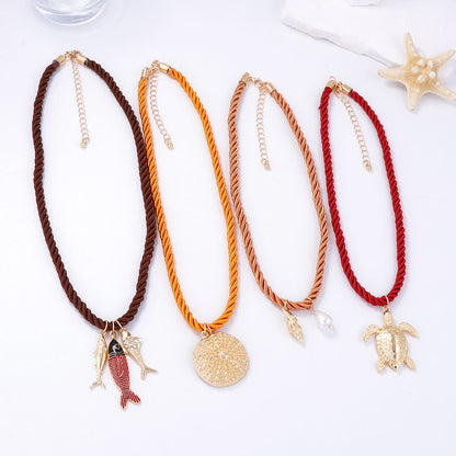 Braided Rope Necklace Ocean Animal Pendant Layered