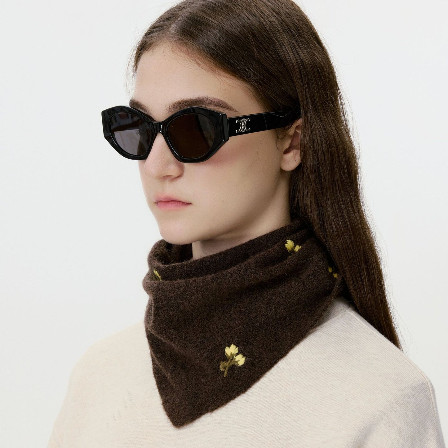 Vintage Floral Wool Knit Scarf Soft Triangular Wrap for Women