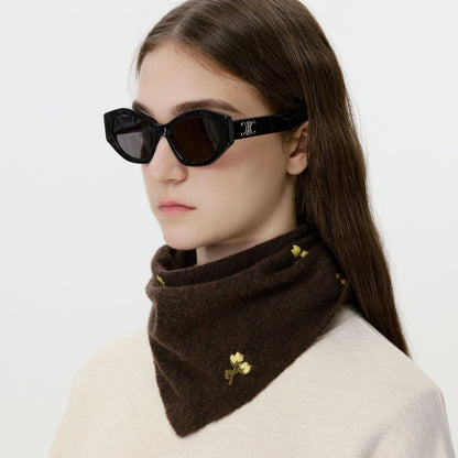 Vintage Floral Wool Knit Scarf Soft Triangular Wrap for Women