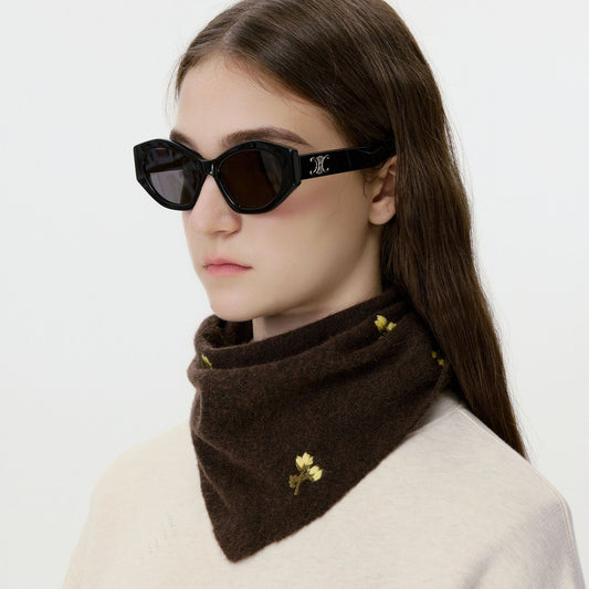 Vintage Floral Wool Knit Scarf Soft Triangular Wrap for Women