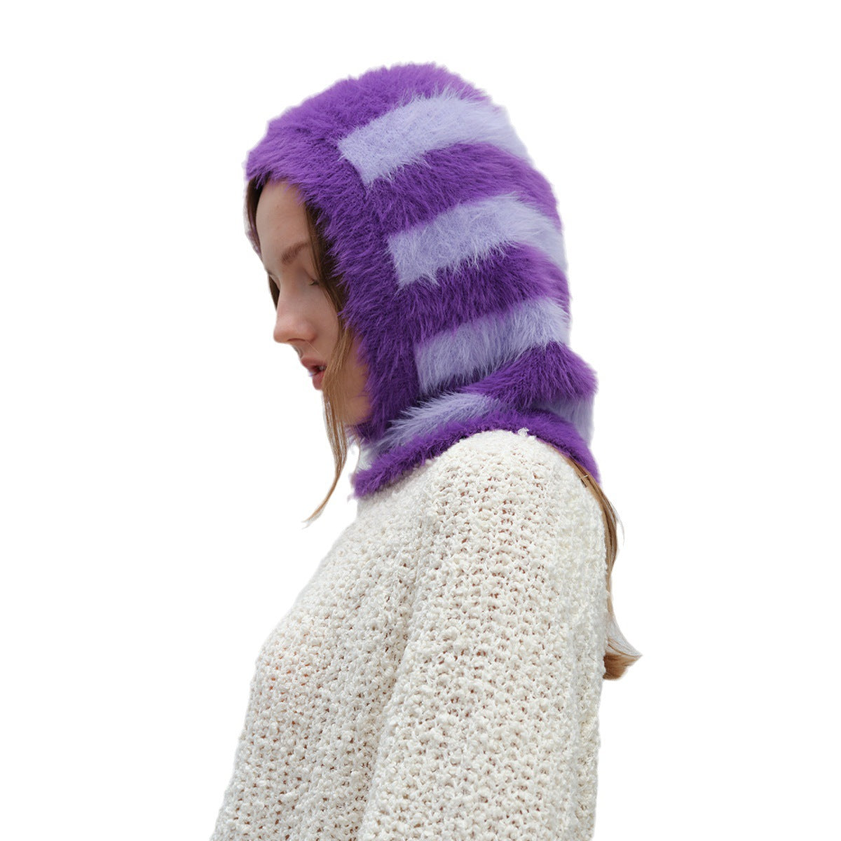 Unisex Color Block Knit Beanie Hat with Neck Protection