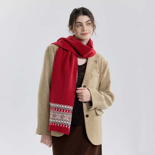 Nordic Fair Isle Knit Scarf for Women | Warm Couple's Christmas Shawl