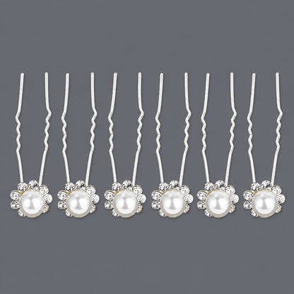 Handcrafted Pearl Hairpins With Rhinestones For Weddings