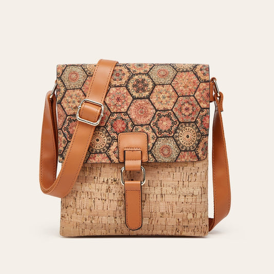 Trendy Retro Print Cork Shoulder Bag