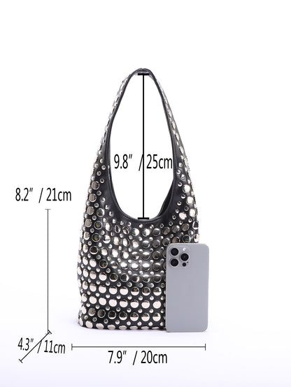 Punk Style Studded Bucket Bag With Soft PU Leather