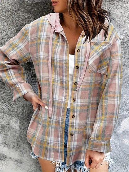 Hooded Plaid Sweatshirt Casual Outerwear