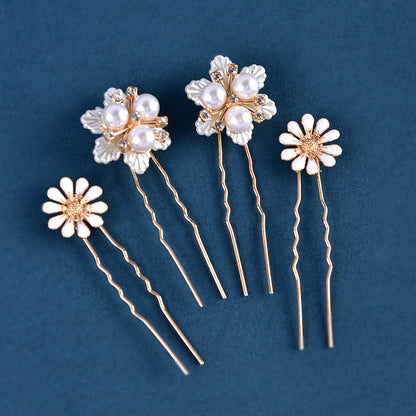 Handmade Pearl Daisy Hairpins U Shaped Hair Fork Bridal Hairpiece