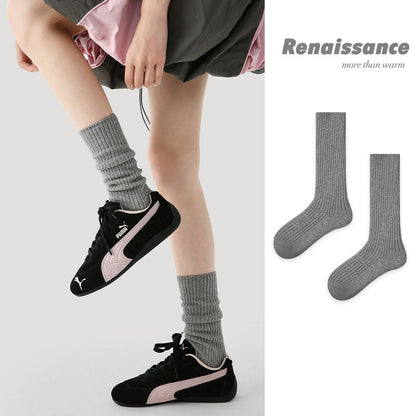 Mid Calf Colorblock Cotton Blend Slouch Socks