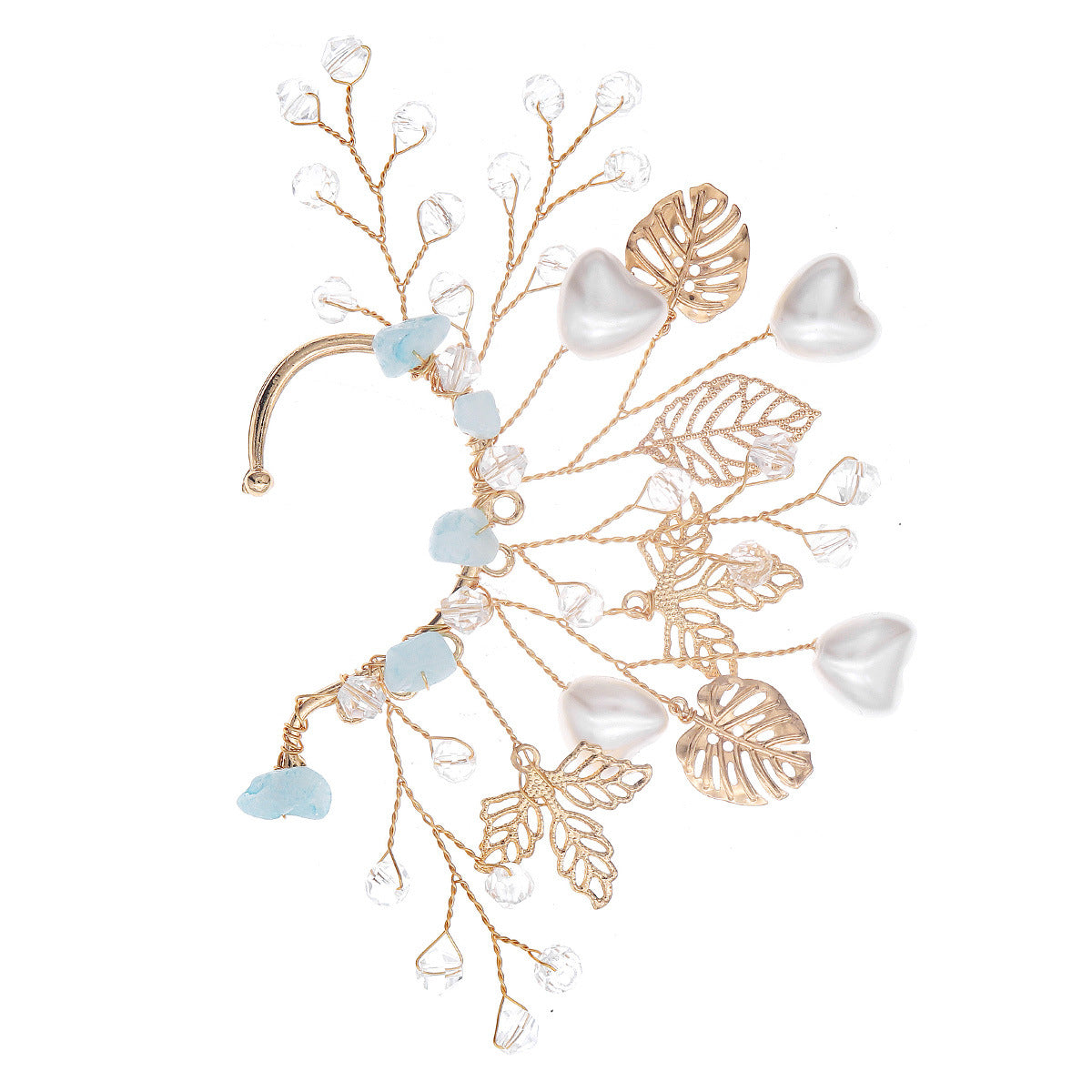 Elegant Crystal Leaf Ear Clips Handmade Ear Cuffs for Non-Pierced Ears
