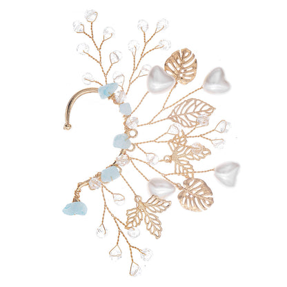 Elegant Crystal Leaf Ear Clips Handmade Ear Cuffs for Non-Pierced Ears