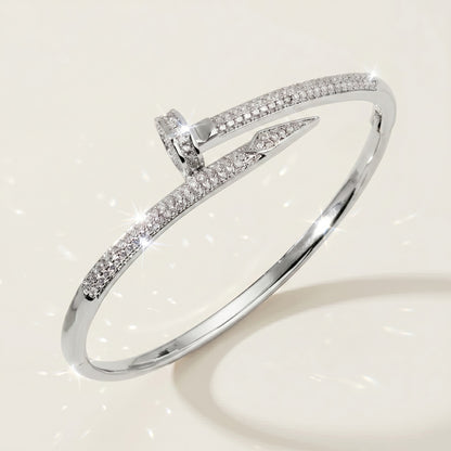 High-End Zirconia Stone Bangle with Nail Design for Weddings and Parties