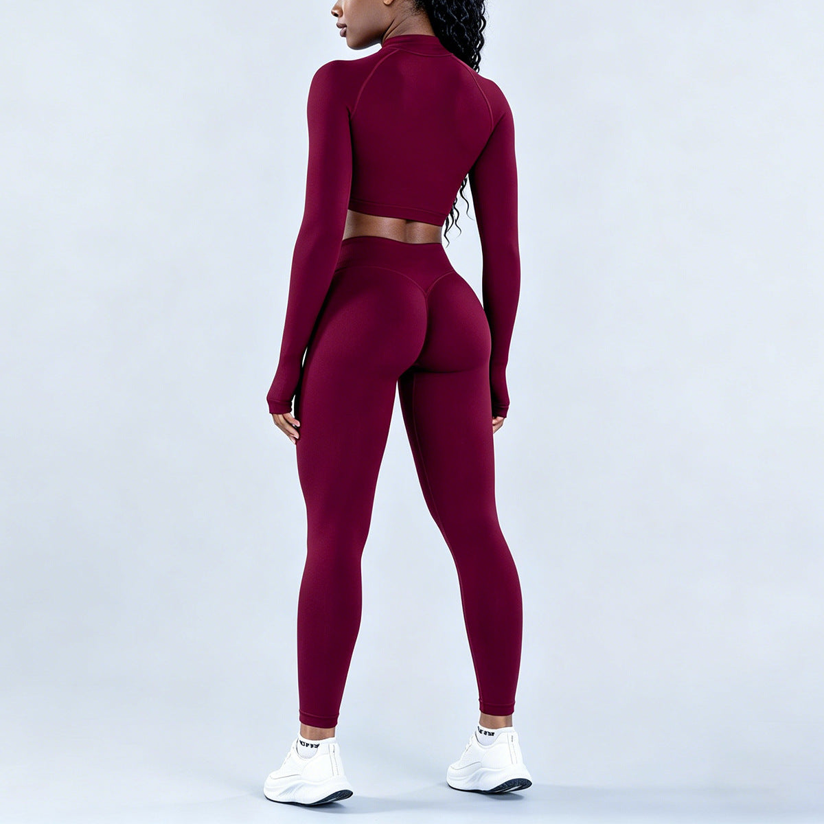 DFYNE Women's Long Sleeve Half-Zip Athletic Top Breathable Stretch Yoga Set