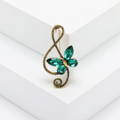 Vintage Butterfly Brooch with Rhinestones Musical Note Fashion Accessory