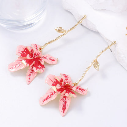 Earrings Metal Floral Statement Drop Vacation Style