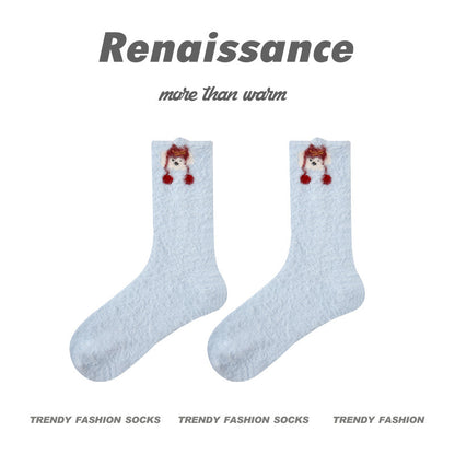 Cozy Cat Mid Calf Plush Polyester Socks