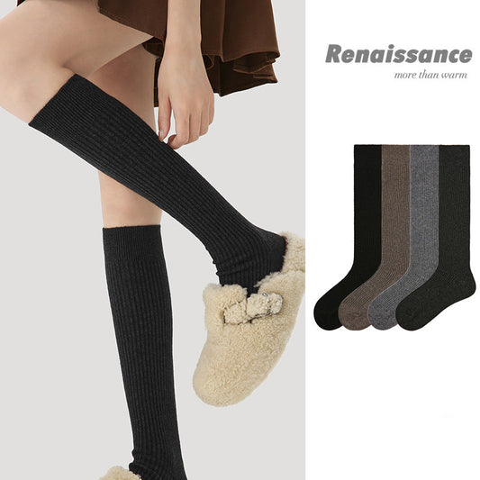 Mid Calf Socks Solid Color Wool Blend Breathable