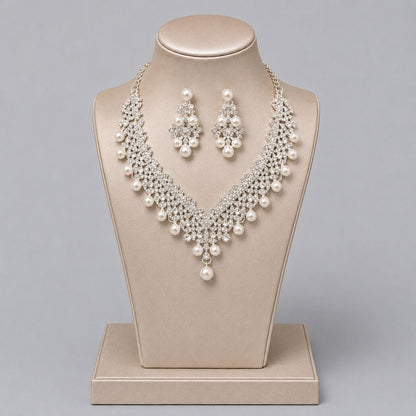 Retro Alloy Rhinestone Jewelry Set Elegant Necklace and Earrings for Evening Wear