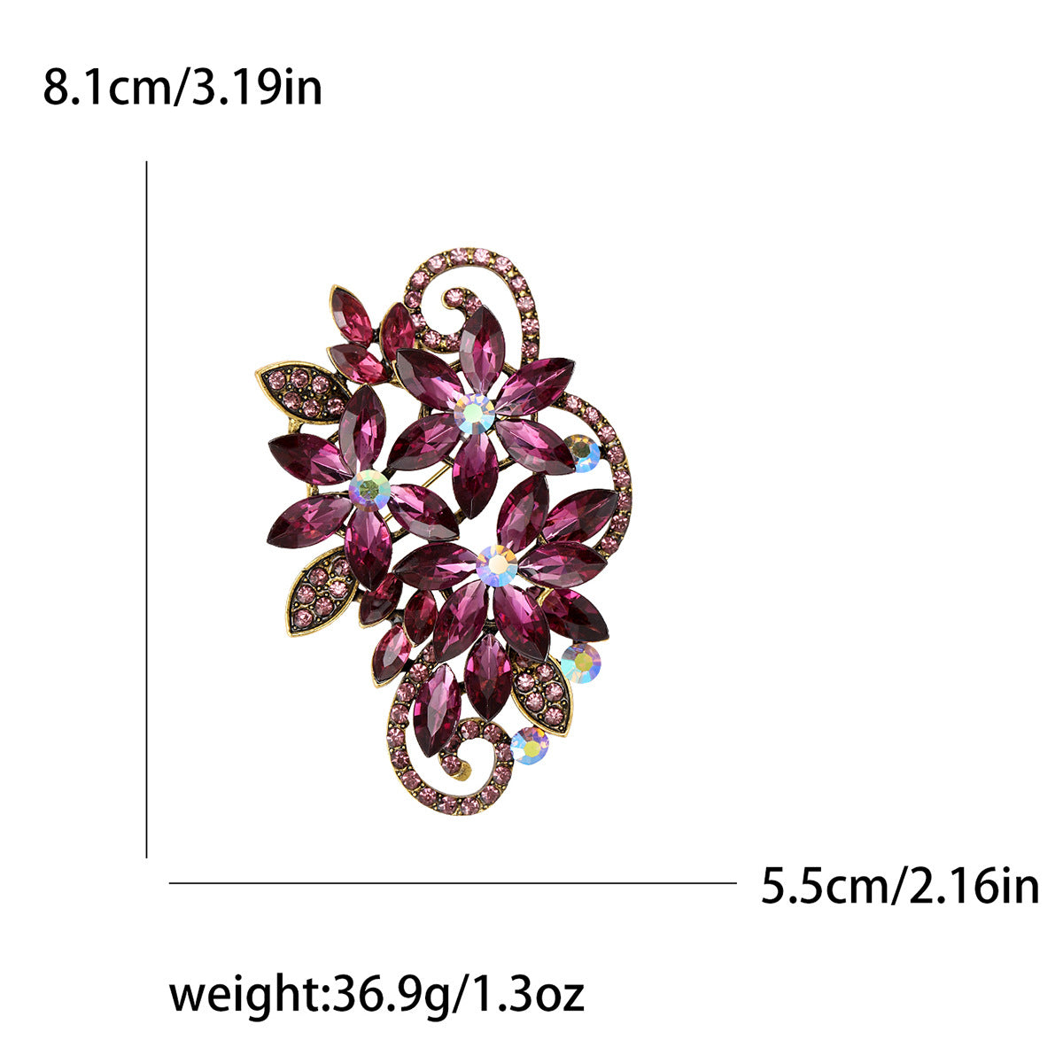 Elegant Floral Crystal Brooch Glass Pin for Women