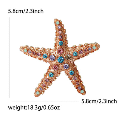 Tropical Starfish Brooch Alloy Rhinestone Pin Fashion Accessory