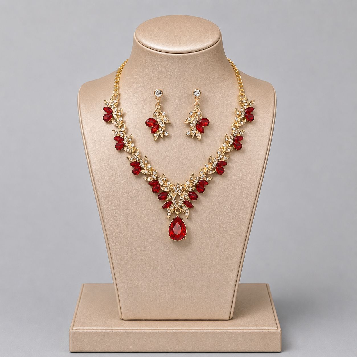Retro Alloy Rhinestone Jewelry Set Elegant Necklace and Earrings for Evening Wear