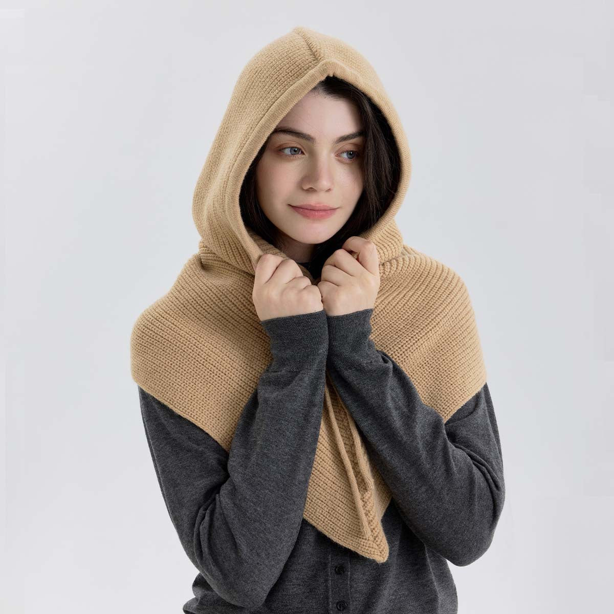 Classic Knitted Balaclava Hat with Neck Warmer and Drawstring