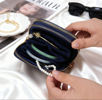 Velvet Jewelry Organizer Pouch Tassel Zipper Travel