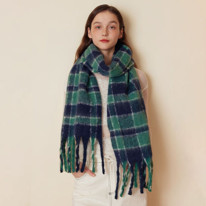 Designer Plaid Wool Scarf Soft Warm Wrap for Women