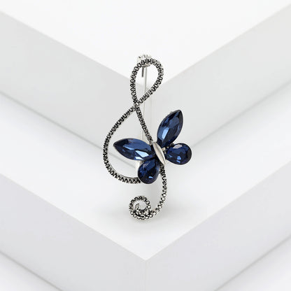 Vintage Butterfly Brooch with Rhinestones Musical Note Fashion Accessory