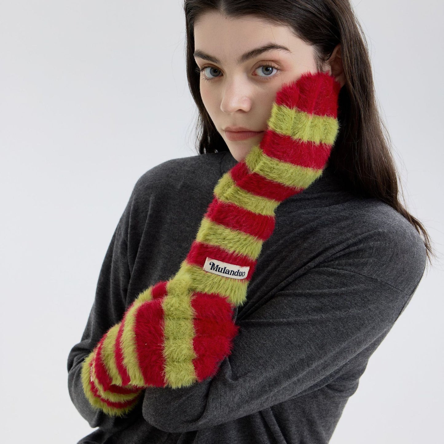 Trendy Striped Knit Fingerless Gloves for Women