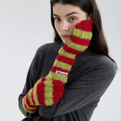 Trendy Striped Knit Fingerless Gloves for Women