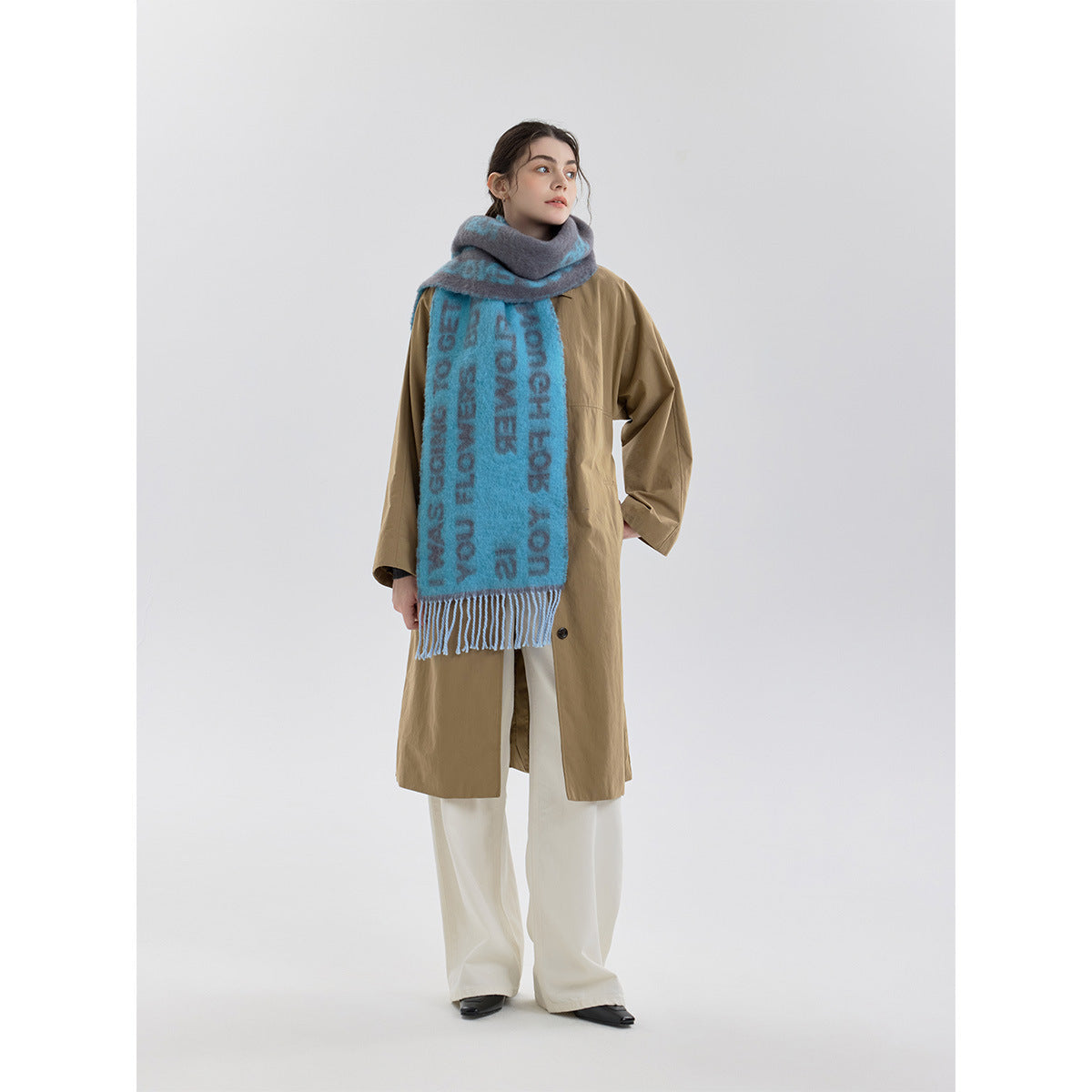 Wool Blend Letter Pattern Tassel Scarf for Women