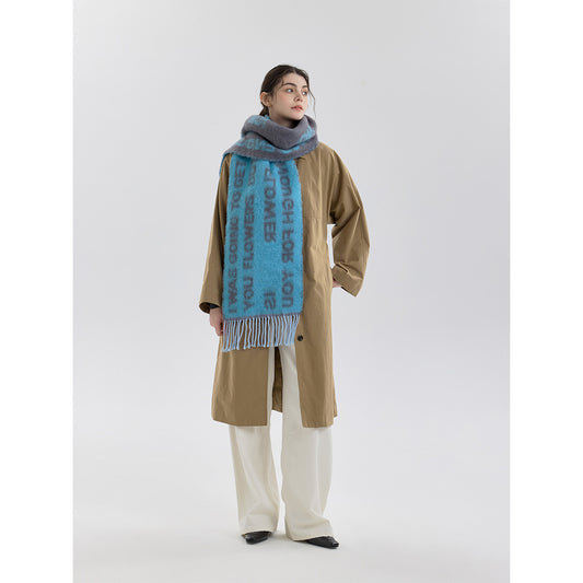 Wool Blend Letter Pattern Tassel Scarf for Women
