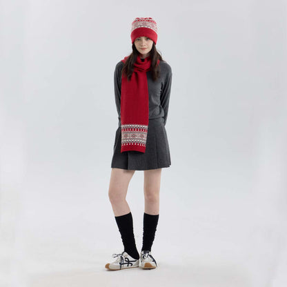Classic Diamond Pattern Christmas Knitted Scarf and Hat Set for Winter