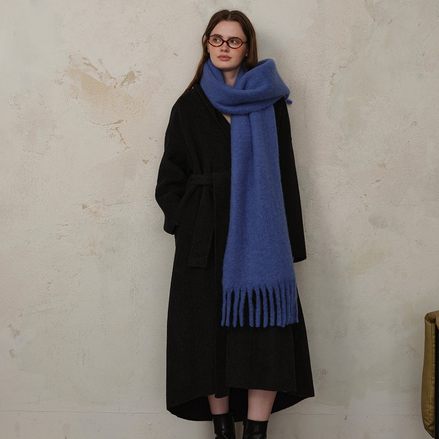 Classic Wool Blend Solid Color Fringed Scarf for Women
