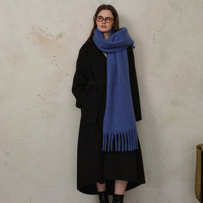 Classic Wool Blend Solid Color Fringed Scarf for Women