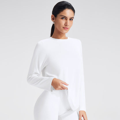Women's Hollow Long Sleeve Yoga Top with Built-In Bra - Moisture-Wicking Fitness Tee