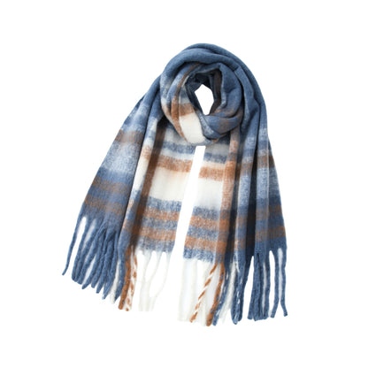 Chic Plaid Fringe Scarf Warm Thickened Shawl for Women