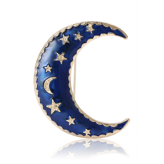 Elegant Enamel Moon Star Brooch Alloy Accessories