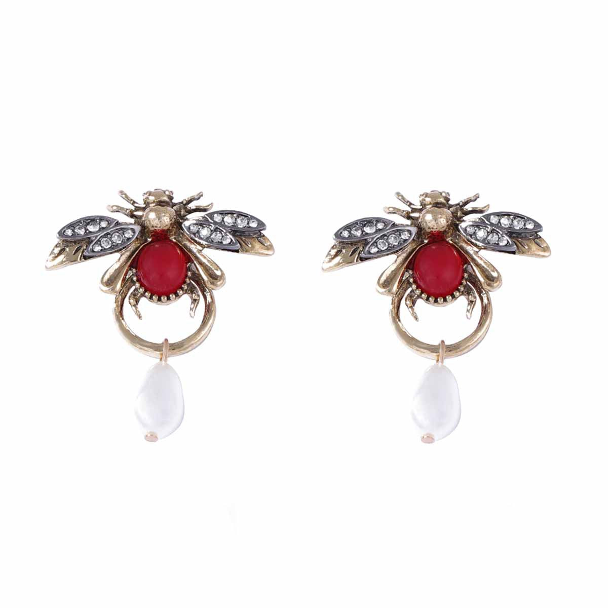 Earrings Bee Pearl Teardrop With Zircon Accents Elegant