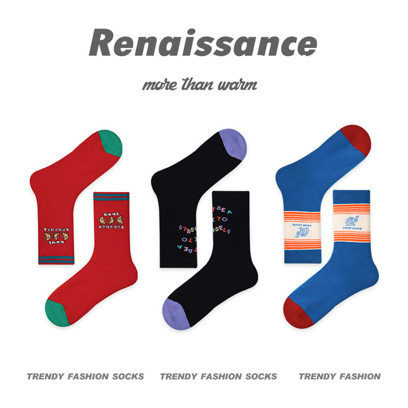 Mid Calf Vintage Gradient Cotton Socks