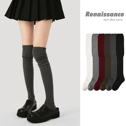 Over The Knee Socks Solid Combed Cotton Casual