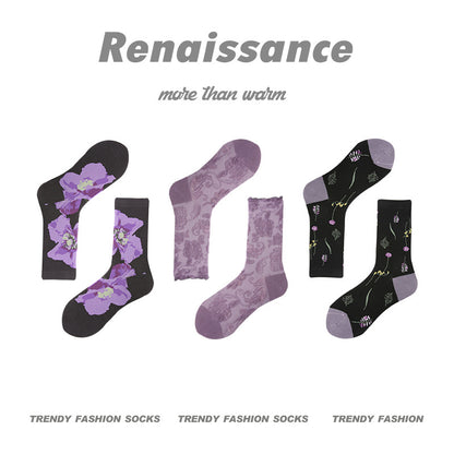 Mid Calf Vintage Gradient Cotton Socks